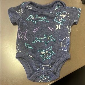 Hurley Blue Shark Print Baby Onesie